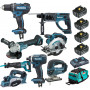 Pack Makita 8 machines 18V 5Ah: DDF482 + DTD152 + DGA504 + DHR202 + DJR186 + DJV180 + DSS610 + DKP180 + 4 batteries + sac