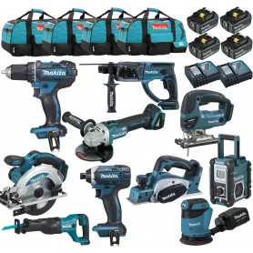 Pack Makita Monster 10 machines 18V 5Ah: DDF482+DTD152+DGA504+DHR202+DJR186+DJV180+DSS610+DBO180+DKP180+DMR108+4 batt+4 sacs Pack Makita Monster 10 machines 18V 5Ah: DDF482+DTD152+DGA504+DHR202+DJR186+DJV180+DSS610+DBO180+DKP180+DMR108+4 batt+4 sacs