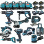 Pack Makita Monster 10 machines 18V 5Ah: DDF482+DTD152+DGA504+DHR202+DJR186+DJV180+DSS610+DBO180+DKP180+DMR108+4 batt+4 sacs