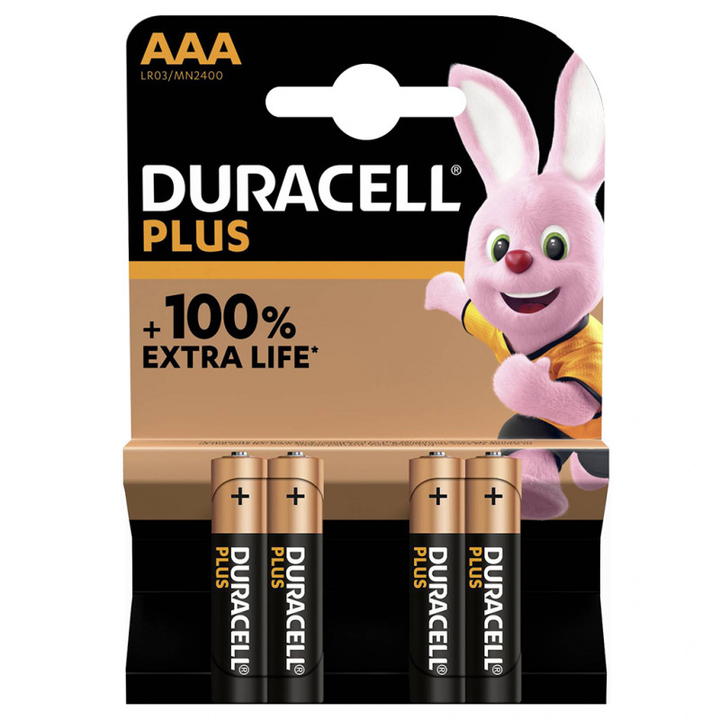 4 Piles alcalines Plus 100% LR03/AAA (1,5V) DURACELL