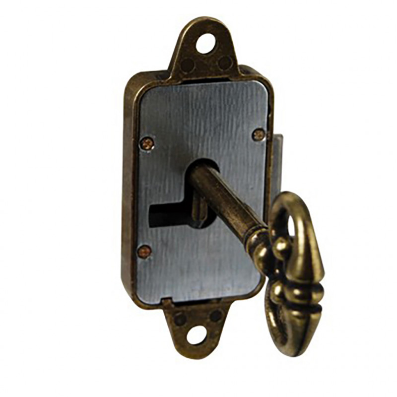 Serrure de meuble rustique pour porte droite - axe 20mm - zamak bronze
