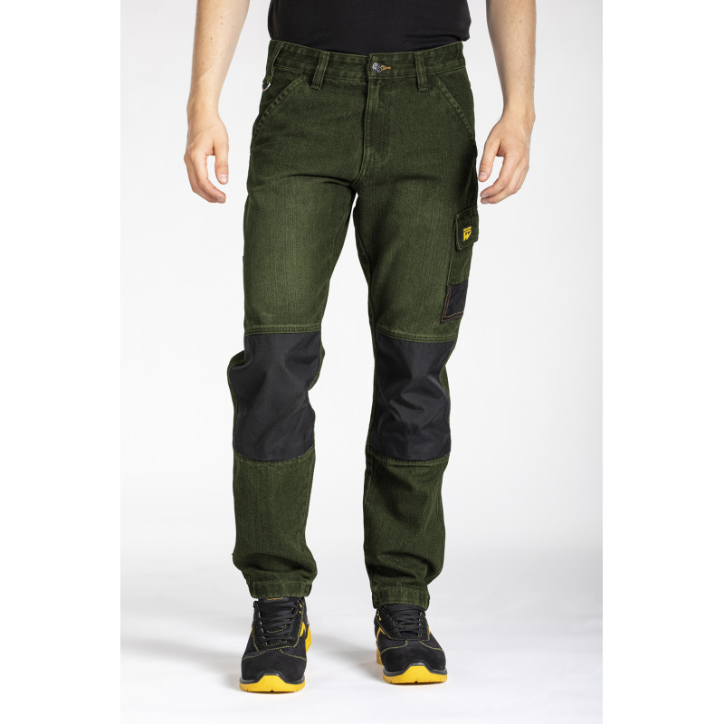 Pantalon de travail jean vert denim brut BUKLER taille normale multipoches RICA LEWIS Pantalon de travail jean vert denim brut BUKLER taille normale multipoches RICA LEWIS
