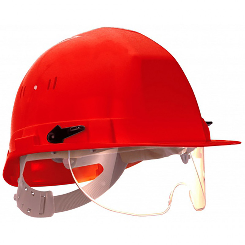 Casque de chantier avec lunettes intégrées rouge