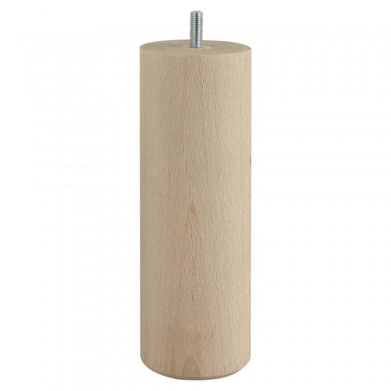 Pied de lit cylindrique en hêtre brut 200mm. Pied de lit cylindrique en hêtre brut ? Tige filetée M8 ? Diamètre 68 mm ? Hauteur 200 mm ? Charge supportée par pied 50 kg