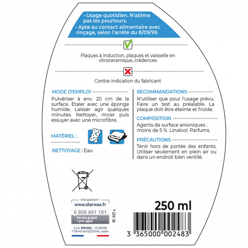 Nettoyant quotidien pour vitrocéramique et induction 250ml STARWAX
