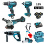 Pack 18V : DDF482 + DTD152 + DGA504 + DHR202 avec 3 batteries 5Ah + 3 Makpac + Chariot (offert) MAKITA