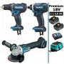 Pack Makita Premium 18V 5Ah: Perceuse 62Nm DDF482 + Meuleuse 125mm DGA504 + Visseuse à chocs 165Nm DTD152 + 2 batteries + sac