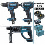 Pack Makita Premium 18V 5Ah: Perceuse 62Nm DDF482 + Perforateur 2J DHR202 + Visseuse 165Nm DTD152 + 2 batteries + 2 Coffrets