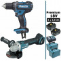 Pack Makita premium 18V 5Ah: Perceuse 62Nm DDF482 + Meuleuse 125mm DGA504 + 2 batteries + 2 MakPac MAK28730RTJ MAKITA