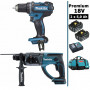 Pack Makita Premium 18V 5Ah: Perceuse 62Nm DDF482 + Perforateur 2J DHR202 + 2 batteries + sac MAK2220RTX MAKITA