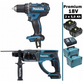 Pack Makita Premium 18V 5Ah: Perceuse 62Nm DDF482 + Perforateur 2J DHR202 + 2 batteries + 2 MakPac MAK2220RTJ MAKITA Pack Makita Premium 18V 5Ah: Perceuse 62Nm DDF482 + Perforateur 2J DHR202 + 2 batteries + 2 MakPac MAK2220RTJ MAKITA