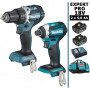 Pack Makita EXPERT PRO BL Motor 18V 2 machines 2 batt 5Ah Perceuse DDF484 + Visseuse à chocs DTD154 sans charbon avec sac