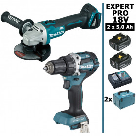 Pack Makita EXPERT PRO BL Motor 18V 2 machines 2 batt 5Ah Perceuse DDF484 + Meuleuse DGA506 sans charbon avec Makpac Pack Makita EXPERT PRO BL Motor 18V 2 machines 2 batt 5Ah Perceuse DDF484 + Meuleuse DGA506 sans charbon avec Makpac