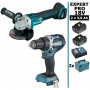 Pack Makita EXPERT PRO BL Motor 18V 2 machines 2 batt 5Ah Perceuse DDF484 + Meuleuse DGA506 sans charbon avec Makpac