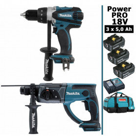 Pack Makita Power PRO 18V: Perceuse 91Nm DDF458 + Perforateur 2J DHR202 + 3 batt 5Ah + sac MAKITA Pack Makita Power PRO 18V: Perceuse 91Nm DDF458 + Perforateur 2J DHR202 + 3 batt 5Ah + sac MAKITA