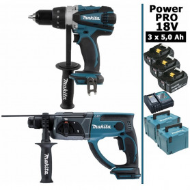 Pack Makita Power PRO 18V: Perceuse 91Nm DDF458 + Perforateur 2J DHR202 + 3 batt 5Ah + 2 Coffrets Makpac MAKITA Pack Makita Power PRO 18V: Perceuse 91Nm DDF458 + Perforateur 2J DHR202 + 3 batt 5Ah + 2 Coffrets Makpac MAKITA