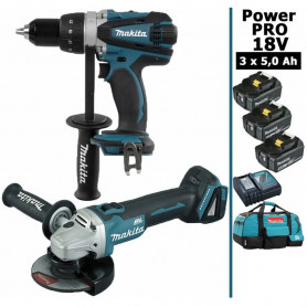 Pack Makita Power PRO 18V: Perceuse 91Nm DDF458 + Meuleuse 125mm DGA504 + 3 batt 5Ah + sac MAKITA Pack Makita Power PRO 18V: Perceuse 91Nm DDF458 + Meuleuse 125mm DGA504 + 3 batt 5Ah + sac MAKITA