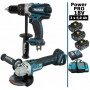 Pack Makita Power PRO 18V: Perceuse 91Nm DDF458 + Meuleuse 125mm DGA504 + 3 batt 5Ah + sac MAKITA