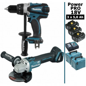 Pack Power PRO 18V: Perceuse 91Nm DDF458 + Meuleuse 125mm DGA504 + 3 batt 5Ah + 2 Coffrets Makpac MAKITA Pack Power PRO 18V: Perceuse 91Nm DDF458 + Meuleuse 125mm DGA504 + 3 batt 5Ah + 2 Coffrets Makpac MAKITA