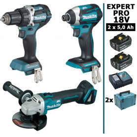 Pack Makita EXPERT PRO BL Motor 18V 3 machines 2 batt 5Ah Perceuse DDF484 + Visseuse à chocs DTD154 + Meuleuse DGA506 Pack Makita EXPERT PRO BL Motor 18V 3 machines 2 batt 5Ah Perceuse DDF484 + Visseuse à chocs DTD154 + Meuleuse DGA506