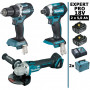 Pack Makita EXPERT PRO BL Motor 18V 3 machines 2 batt 5Ah Perceuse DDF484 + Visseuse à chocs DTD154 + Meuleuse DGA506