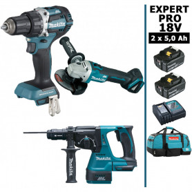 Pack Makita EXPERT PRO BL Motor 18V 3 machines 2 batt 5Ah Perceuse DDF484 + DGA506 + DHR243 avec sac Pack Makita EXPERT PRO BL Motor 18V 3 machines 2 batt 5Ah Perceuse DDF484 + DGA506 + DHR243 avec sac