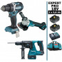 Pack Makita EXPERT PRO BL Motor 18V 3 machines 2 batt 5Ah Perceuse DDF484 + DGA506 + DHR243 avec sac