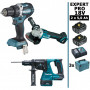 Pack Makita EXPERT PRO BL Motor 18V 3 machines 2 batt 5Ah Perceuse DDF484 + DGA506 + DHR243