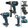 Pack Makita Power PRO 18V: Perceuse 91Nm DDF458 + Visseuse à chocs 165Nm DTD152 + Lampe Torche LED 180lm DEADML802 + 3 batt 5Ah