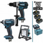 Pack makita Power PRO 18V: Perceuse 91Nm DDF458 + Visseuse DTD152 + Lampe de chantier LED 805lm + 3 batt 5Ah + coffret