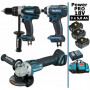 Pack Makita Power PRO 18V: Perceuse 91Nm DDF458 + Meuleuse 125mm DGA504 + Visseuse à chocs 165Nm DTD152 + 3 batt 5Ah + sac