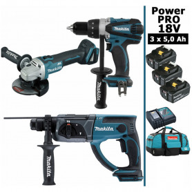 Pack Makita Power PRO 18V: Perceuse 91Nm DDF458 + Perfo 2J DHR202 + Meuleuse 125mm DGA504 + 3 batt 5Ah + sac MAKITA Pack Makita Power PRO 18V: Perceuse 91Nm DDF458 + Perfo 2J DHR202 + Meuleuse 125mm DGA504 + 3 batt 5Ah + sac MAKITA