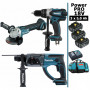 Pack Makita Power PRO 18V: Perceuse 91Nm DDF458 + Perfo 2J DHR202 + Meuleuse 125mm DGA504 + 3 batt 5Ah + sac MAKITA