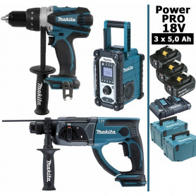 Pack Power PRO Makita 18V: Perceuse 91Nm DDF458 + Perfo 2J DHR202 + Radio de chantier DMR108 + 3 batt 5Ah + 2 coffrets MAKPAC Pack Power PRO Makita 18V: Perceuse 91Nm DDF458 + Perfo 2J DHR202 + Radio de chantier DMR108 + 3 batt 5Ah + 2 coffrets MAKPAC
