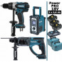 Pack Power PRO Makita 18V: Perceuse 91Nm DDF458 + Perfo 2J DHR202 + Radio de chantier DMR108 + 3 batt 5Ah + 2 coffrets MAKPAC