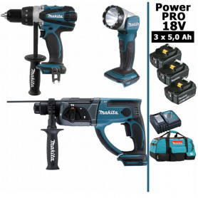 Pack Makita Power PRO 18V: Perceuse 91Nm DDF458 + Perfo 2J DHR202 + Lampe Torche Led 180lm + 3 batt 5Ah + sac MAKITA Pack Makita Power PRO 18V: Perceuse 91Nm DDF458 + Perfo 2J DHR202 + Lampe Torche Led 180lm + 3 batt 5Ah + sac MAKITA