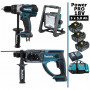 Pack Makita Power PRO 18V: Perceuse 91Nm DDF458 + Perfo 2J DHR202 + Lampe de chantier Led 750lm + 3 batt 5Ah + sac MAKITA