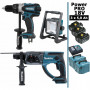 Pack Makita Power PRO 18V: Perceuse 91Nm DDF458 + Perfo 2J DHR202 + Lampe de chantier Led 750lm + 3 batt 5Ah + 2 coffrets