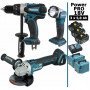 Pack Makita Power PRO 18V: Perceuse 91Nm DDF458 + Meuleuse 125mm DGA504 + Lampe + 3 batt 5Ah + 2 Coffrets Makpac MAKITA