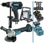 Pack Makita Power PRO 18V: Perceuse 91Nm DDF458 + Meuleuse 125mm DGA504 + Lampe de chantier LED 750lm + 3 batt 5Ah + 2 Coffrets