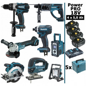 Pack MAKITA Power PRO 8 outils 18V : DDF458 DHR202 DGA504 DTD152 DJV180 DSS610 DMR108 DEADML805 + 4 batt 5Ah + 5 Coffrets Pack MAKITA Power PRO 8 outils 18V : DDF458 DHR202 DGA504 DTD152 DJV180 DSS610 DMR108 DEADML805 + 4 batt 5Ah + 5 Coffrets