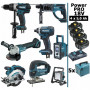 Pack MAKITA Power PRO 8 outils 18V : DDF458 DHR202 DGA504 DTD152 DJV180 DSS610 DMR108 DEADML805 + 4 batt 5Ah + 5 Coffrets