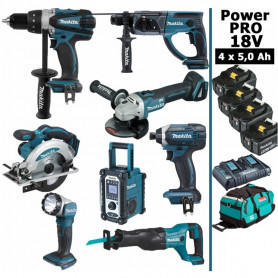 Pack Power PRO 8 outils 18V: Perceuse DDF458 + Perfo DHR202 + Meuleuse DGA504 + Visseuse à choc DTD152 + Scie circulaire DSS610 Pack Power PRO 8 outils 18V: Perceuse DDF458 + Perfo DHR202 + Meuleuse DGA504 + Visseuse à choc DTD152 + Scie circulaire DSS610