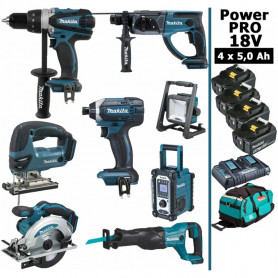 Pack MAKITA Power PRO 8 outils 18V : DDF458 + DHR202 + DTD152 + DJV180 + DSS610 + DJR186 + DMR108 + DEADML805 + 4 batt 5Ah + sac Pack MAKITA Power PRO 8 outils 18V : DDF458 + DHR202 + DTD152 + DJV180 + DSS610 + DJR186 + DMR108 + DEADML805 + 4 batt 5Ah + sac