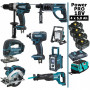 Pack MAKITA Power PRO 8 outils 18V : DDF458 + DHR202 + DTD152 + DJV180 + DSS610 + DJR186 + DMR108 + DEADML805 + 4 batt 5Ah + sac