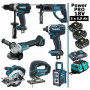 Pack Makita Power PRO 7 outils 18V: DDF458 + DHR202 + DGA504 + DTD152 + DJV180 + DSS610 + DMR108 + 3 batt 5Ah + sac