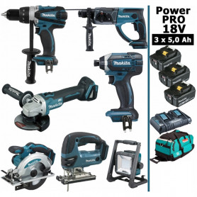 Pack MAKITA Power PRO 7 outils 18V : DDF458 + DHR202 + DGA504 + DTD152 + DJV180 + DSS610 + DEADML805 + 3 batt 5Ah + sac Pack MAKITA Power PRO 7 outils 18V : DDF458 + DHR202 + DGA504 + DTD152 + DJV180 + DSS610 + DEADML805 + 3 batt 5Ah + sac