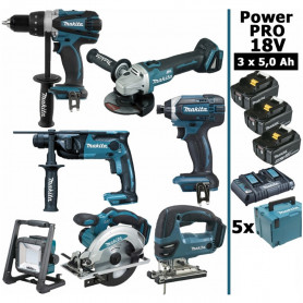 Pack MAKITA Power PRO 7 outils 18V : DDF458 + DHR202 + DGA504 + DTD152 + DJV180 + DSS610 + DEADML805 + 3 batt 5Ah + 5 Coffrets Pack MAKITA Power PRO 7 outils 18V : DDF458 + DHR202 + DGA504 + DTD152 + DJV180 + DSS610 + DEADML805 + 3 batt 5Ah + 5 Coffrets