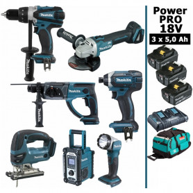 Pack Makita Power PRO 7 outils 18V: DDF458 + DHR202 + DTD152 + DGA504 + DJV180 + DMR108 + DEADML802 + 3 batt 5Ah + sac Pack Makita Power PRO 7 outils 18V: DDF458 + DHR202 + DTD152 + DGA504 + DJV180 + DMR108 + DEADML802 + 3 batt 5Ah + sac