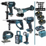 Pack Makita Power PRO 7 outils 18V: DDF458 + DHR202 + DTD152 + DGA504 + DJV180 + DMR108 + DEADML802 + 3 batt 5Ah + 4 Coffrets